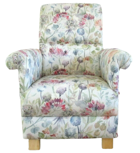 Voyage Maison Patrice Fabric Adult Chair Loganberry Linen Floral Armchair Accent Flowers Lilac Pink