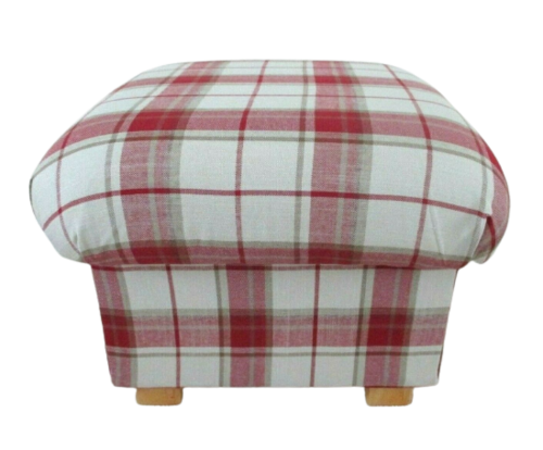 Storage Footstool in Laura Ashley Highland Check Cranberry Fabric Red Tartan Pouffe Footstall Cream