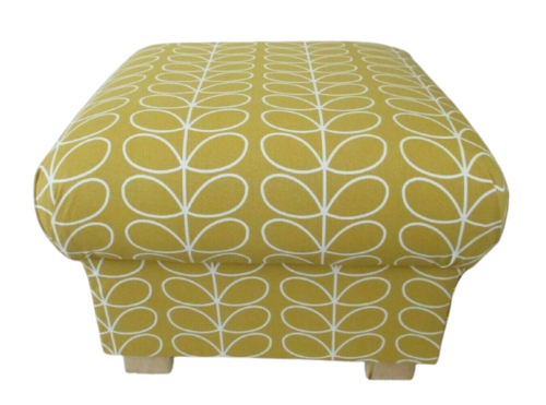 Storage Footstool in Orla Kiely Linear Stem Dandelion Fabric Mustard Pouffe Footstall Yellow