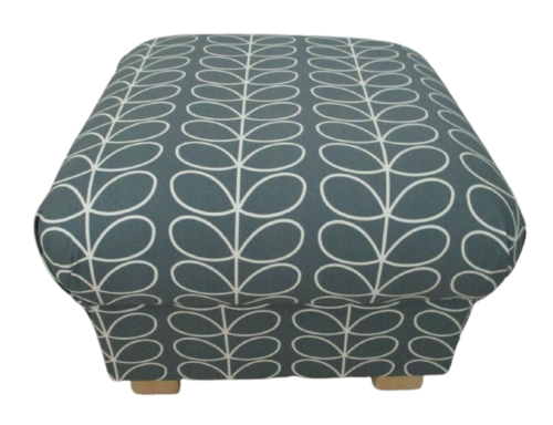 Storage Footstool in Orla Kiely Linear Stem Cool Grey Fabric Pouffe Footstall Designer British