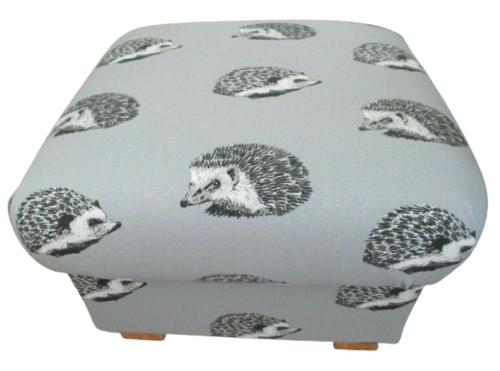 Storage Footstool in Prestigious Grey Hedgehogs Fabric Pouffe Footstall British Made Animals