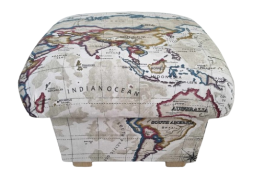Storage Footstool in Prestigious Atlas Antique Cream Fabric Pouffe Footstall World Map Countries