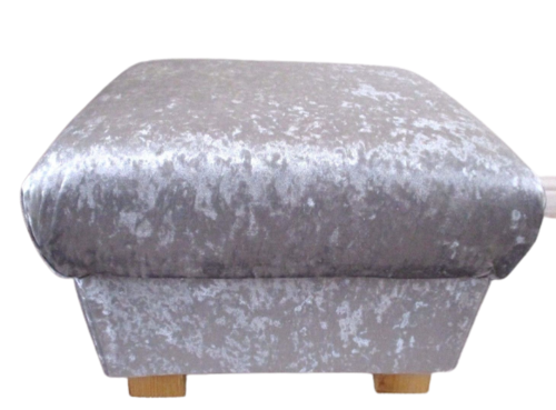 Storage Footstool in Silver Grey Crushed Velvet Fabric Pouffe Footstall