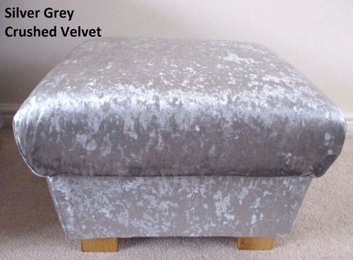 Storage Footstool in Silver Grey Crushed Velvet Fabric Pouffe Footstall