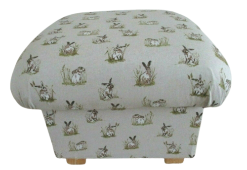 Storage Footstool in Vintage Hares Fabric Natural Beige Footstall Pouffe Animals Nursery