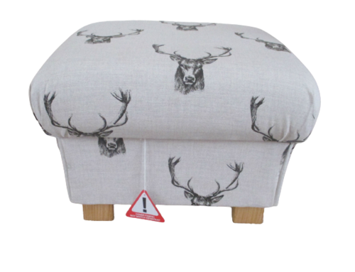 Storage Footstool Fryetts Stag Head Fabric Pouffe Charcoal Grey Footstall British Made