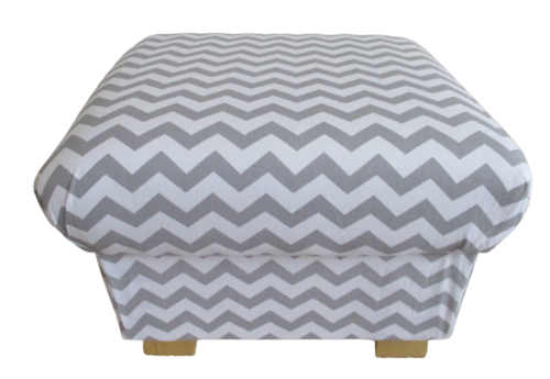 Storage Footstool Grey White Zig Zag Fabric Pouffe Footstall British Made Accent Nursery Bedroom