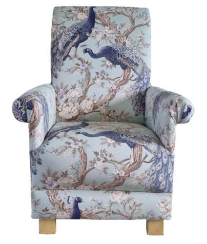 Laura Ashley Belvedere Duck Egg Fabric Adult Chair Armchair Peacocks Nursery Bedroom Birds Blue