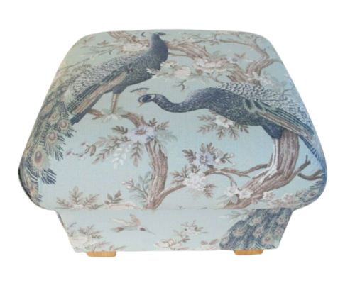 Storage Footstool Laura Ashley Belvedere Duck Egg Fabric Pouffe Footstall Peacocks Birds Accent