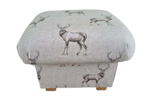 Storage Footstool Fryetts Glencoe Stags Fabric Footstall Pouffe Beige Natural Animals Accent