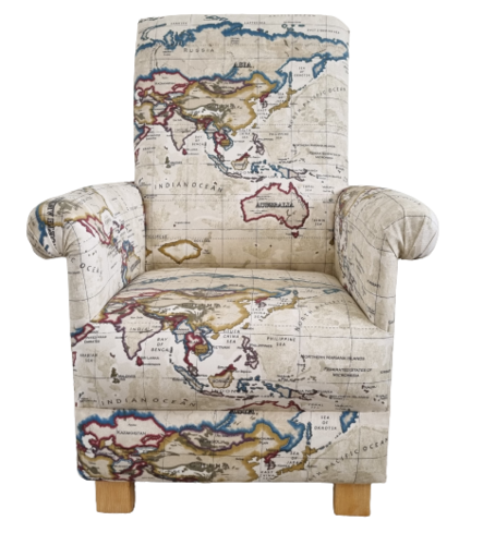 Prestigious Atlas Antique Fabric Adult Chair Armchair Cream World Map Geography Globe Accent