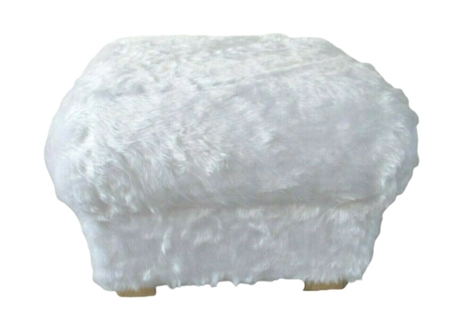 White Faux Fur Fabric Footstool Pouffe Furry Footstall Statements Accent Teddy Bear
