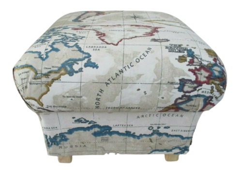 Prestigious Atlas Anitique Fabric Footstool Cream Pouffe Footstall World Map Globe Nursery