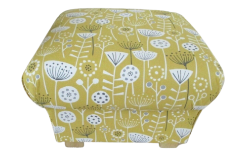 Fryetts Bergen Ochre Fabric Footstool Mustard Yellow Footstall Pouffe Floral Accent