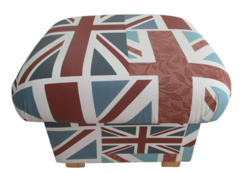 Footstool Fryetts Union Jack Fabric British Flag Pouffe Footstall Red White Blue Patriot UK