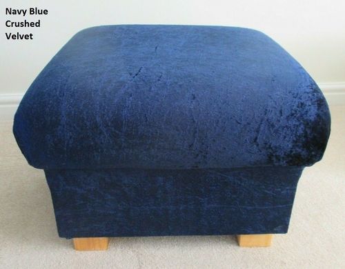 Footstool Navy Crushed Velvet Fabric Pouffe Footstall Blue Nursery Accent