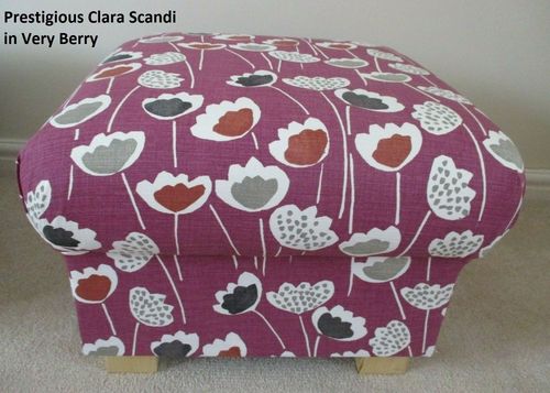 Prestigious Clara Scandi Very Berry Fabric Footstool Floral Pouffe Footstall Purple Accent