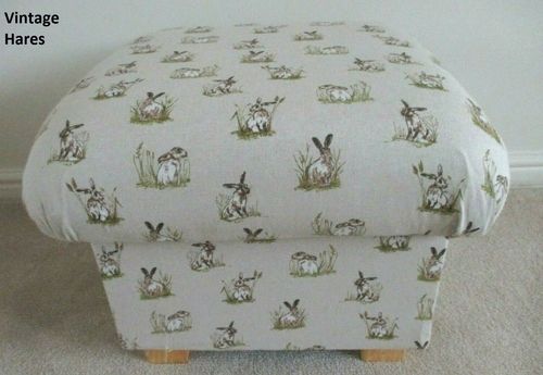 Footstool Vintage Hares Fabric Pouffe Footstall Beige Natural Animals Nursery Accent Rabbits