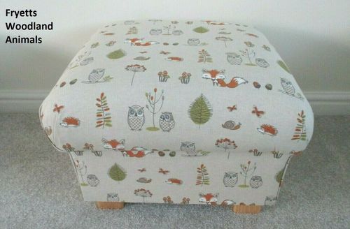 Footstool Fryetts Woodland Animals Fabric Pouffe Footstall Beige Natural Owls Foxes Trees
