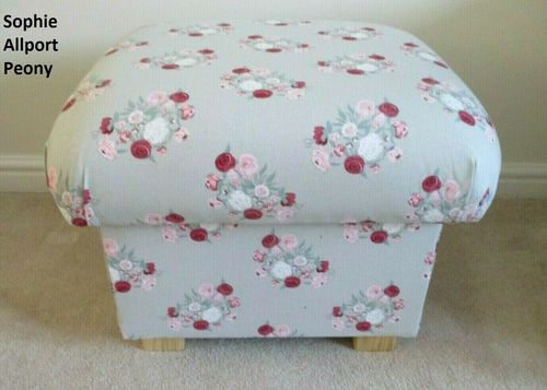 Footstool in Sophie Allport Peony Fabric Grey Pink Roses Pouffe Footstall Floral
