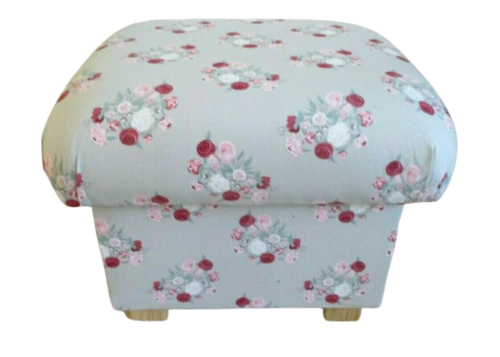 Footstool in Sophie Allport Peony Fabric Grey Pink Roses Pouffe Footstall Floral