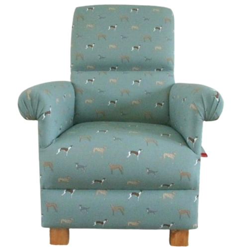 Sophie Allport Speedy Dogs Fabric Adult Chair Armchair Whippets Greyhouds Blue Grey Accent Nursery