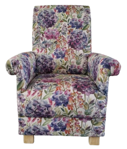 Voyage Hydrangea Fabric Adult Chair Armchair Floral Lilac Accent Purple Pink Green Bedroom