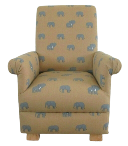 Sophie Allport Elephants Mustard Fabric Adult Chair Grey Armchair Accent Animals Nursery Small Ochre