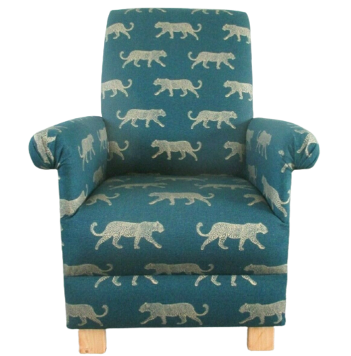 Fryetts Leopards Fabric Adult Chair Teal Green Armchair Gold Metallic Accent Small Emerald