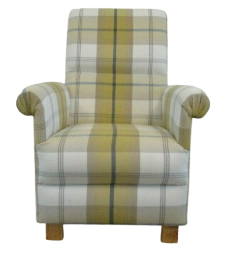 Porter & Stone Balmoral Ochre Fabric Adult Chair Armchair Mustard Yellow Accent Tartan Check