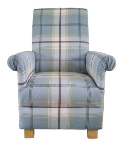 Porter & Stone Balmoral Duck Egg Fabric Adult Chair Armchair Green Blue Accent Tartan Check