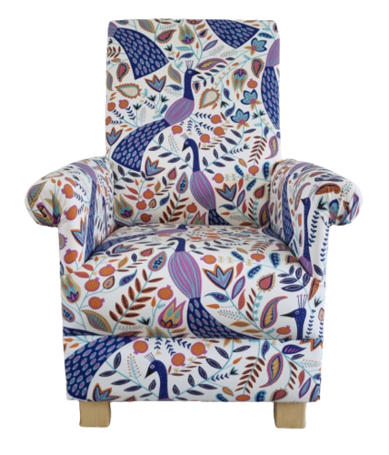 Fryetts Peacocks Amethyst Fabric Adult Chair Armchair Accent Birds Purple Lilac Small