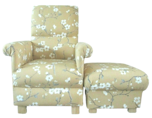 Prestigious Emi Mustard Fabric Adult Chair & Footstool Armchair Ochre Floral Accent Pouffe Flowers