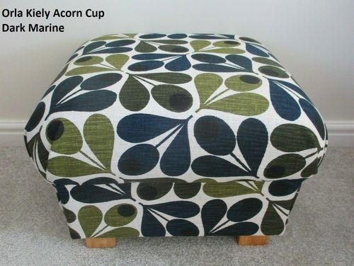 Storage Footstool Orla Kiely Acorn Cup Dark Marine Fabric Footstall Pouffe Accent Blue Green Navy