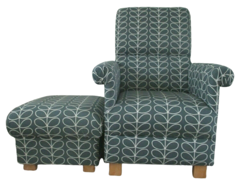 Orla Kiely Linear Stem Cool Grey Fabric Adult Chair & Footstool Armchair Accent Nursery Pouffe