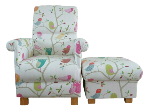Harlequin What A Hoot Pink Fabric Adult Chair & Footstool Armchair Owls Nursery Accent Footstall