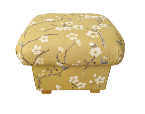Prestigious Emi Fabric Footstool Mustard Pouffe Ochre Footstall Floral Cream Accent