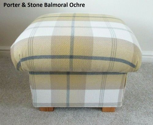 Storage Footstool Porter & Stone Balmoral Ochre Fabric Tartan Check Mustard Yellow