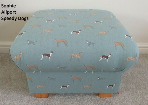 Storage Footstool Sophie Allport Speedy Dogs Fabric Pouffe Footstall Blue Grey Whippets