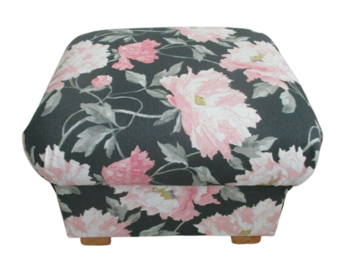Storage Footstool Laura Ashley Peonies Smoke Grey Pink Fabric Pouffe Footstall Floral Flowers