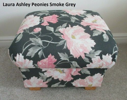 Storage Footstool Laura Ashley Peonies Smoke Grey Pink Fabric Pouffe Footstall Floral Flowers