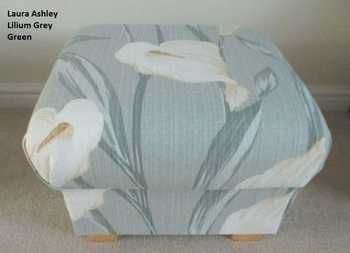Storage Footstool Laura Ashley Lilium Grey Green Fabric Pouffe Footstall Lilies Lily White