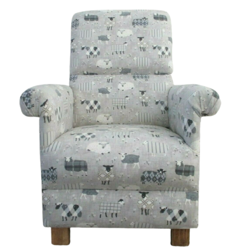 Baa Baa Sheep Fabric Children's Chair Kids Armchair Charcoal Grey Nursery Animals Boys Girls