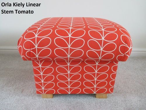 Storage Footstool Orla Kiely Linear Stem Tomato Red Fabric Pouffe Footstall Accent