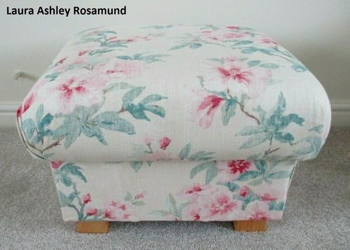 Laura Ashley Rosamunde Fabric Footstool Pouffe Floral Footstall Pink Green Cream Flowers