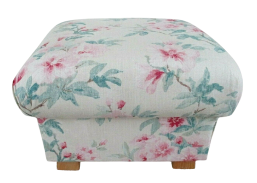 Laura Ashley Rosamunde Fabric Footstool Pouffe Floral Footstall Pink Green Cream Flowers