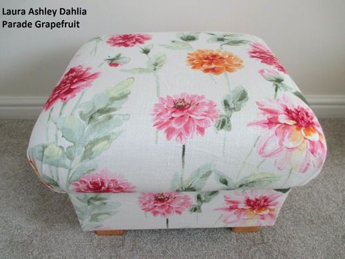 Laura Ashley Dahlia Parade Fabric Footstool Pouffe Floral Footstall Pink Yellow Accent