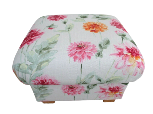 Laura Ashley Dahlia Parade Fabric Footstool Pouffe Floral Footstall Pink Yellow Accent