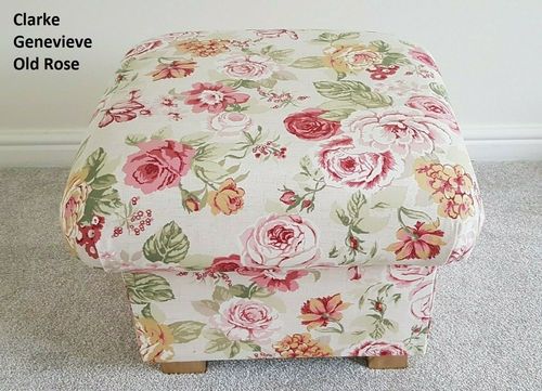 Clarke Genevieve Old Rose Fabric Footstool Roses Pink Footstall Floral Pouffe