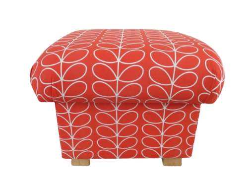 Orla Kiely Linear Stem Tomato Red Fabric Footstool Pouffe Footstall Accent Designer